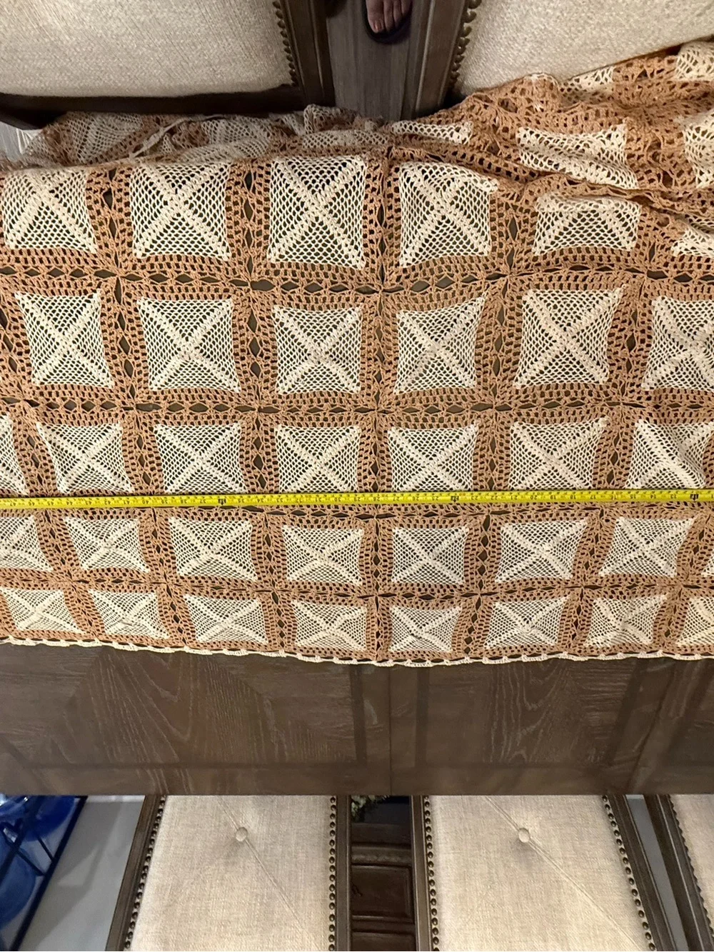 Handmade Crochet Tablecloth in Brown and Cream - Classic Square Pattern